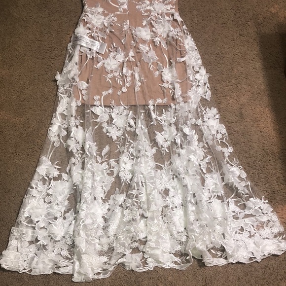 Dress the Population Sidney Floral Appliqué Illusion Sheer Gown White/Nude M - Picture 10 of 13